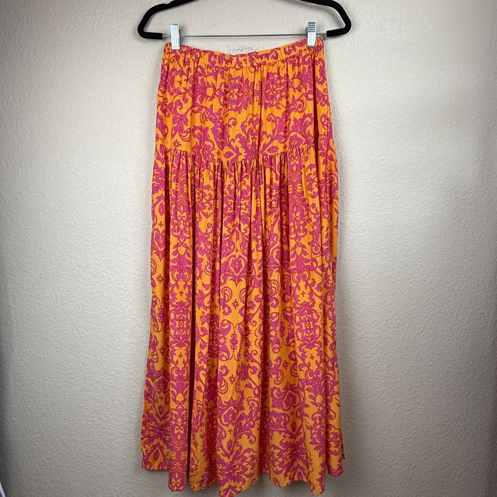 New Abel The Label Anthropologie Pleated Floral Maxi Skirt Tropical Resort Sz S